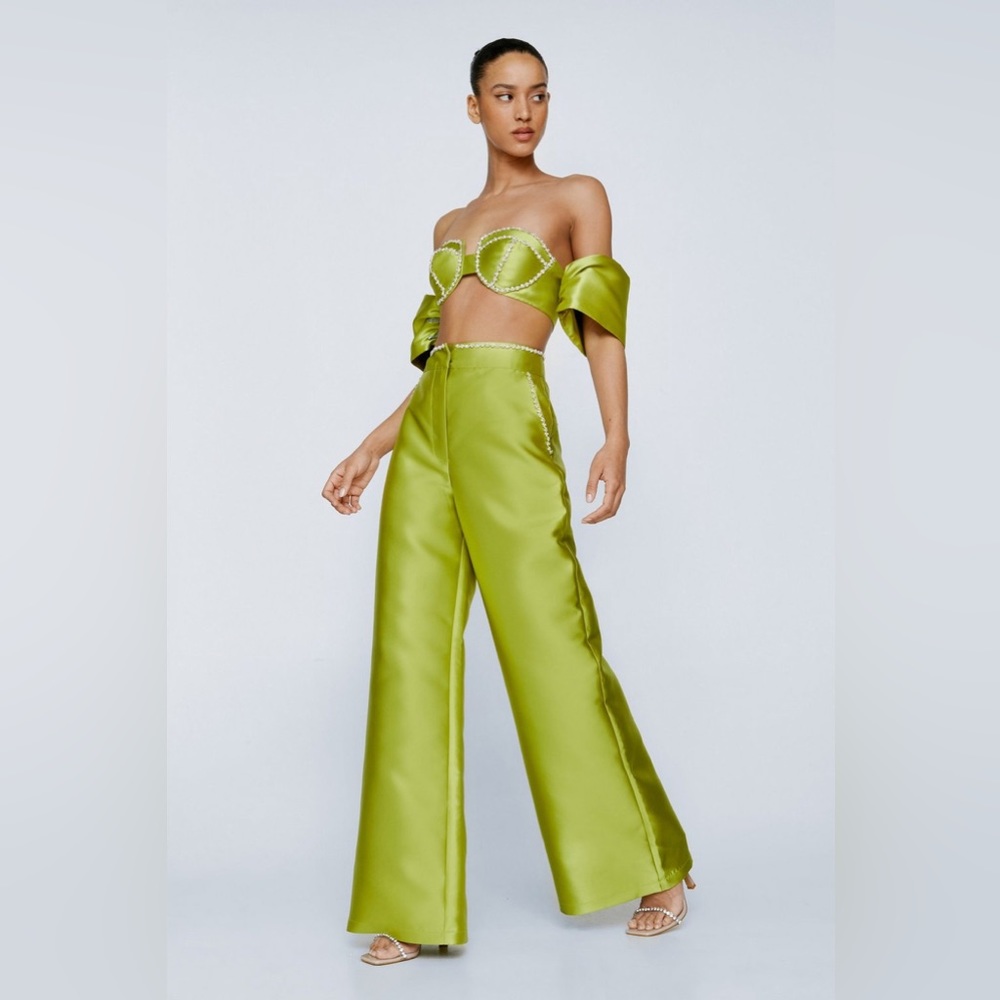 NWT Nasty Gal Diamante Embellished Wide Leg Pants